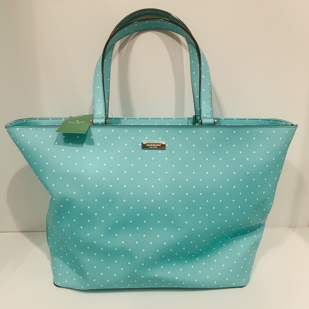 Large mint polka dot Kate Spade tote